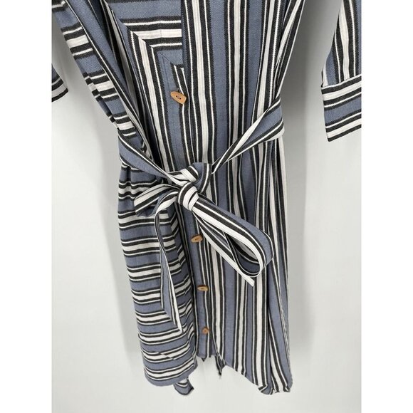 Soft Surroundings Stripe Standout Dress Wood Button Asymmetrical Hem Size M - Picture 6 of 11